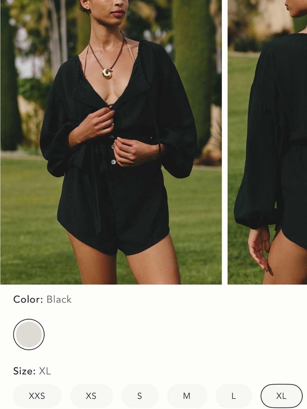 Black Long-Sleeve Tie-Waist Romper